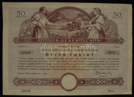 1954. "Ötödik Békekölcsön" nyereménykölcsöne 50Ft-ról szárazpecséttel