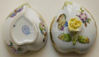 Kézzel festett Viktória-mintás jelzett Herendi porcelán bonbonier apró rózsával (apró lepattanások a...