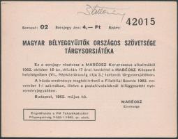 1962. MABÉOSZ tárgysorsjáték szelvény hátoldalon játéktervvel T:1