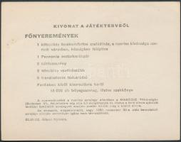 1962. MABÉOSZ tárgysorsjáték szelvény hátoldalon játéktervvel T:1