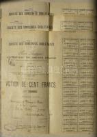 Franciaország 1895. 3db konzervgyári részvény szignettákkal és 2db okmánybélyeggel Freance 1895. Three different cannery shares with signets and document stamps