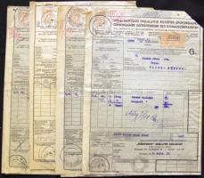 1943. "Dunai Hajózási Vállalatok Együttes Áruforgalma" fuvarlevelei 4db, okmánybélyeggel