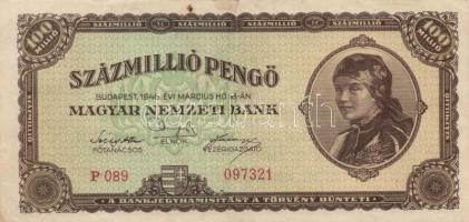 1923. 100K Nyomdahely jelölés nélkül T:III- + 1945. 10.000P + 10.000.000P + 1946. 100.000.000P T:II,...