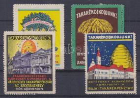 1934 "Takarékoskodjunk" 4 db klf levélzáró (erős betapadásnyom)