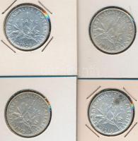 Franciaország 1909/10/11/12. 1Fr Ag (4x) mindegyi fóliatokban T:1-,2,2- France 1909/10/11/12. 1 Franc Ag (4x) in foil packing C:AU,XF,VF