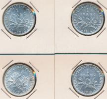 Franciaország 1913/14/15/16. 1Fr Ag (4x) mindegyik fóliatokban T:1,1-,2 France 1913/14/15/16. 1 Franc Ag (4x) in foil packing C:Unc,AU,XF