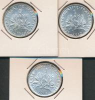 Franciaország 1917/18/19. 1Fr Ag (3x) mindegyi fóliatokban T:1,2 France 1917/18/19. 1 Franc Ag (3x) in foil packing C:Unc,XF