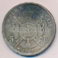 Franciaország 1867A. 5Fr Ag "III. Napóleon" T:3 France 1867A. 5 Francs Ag "Napoleon III" C:F