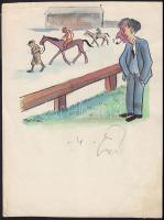 Forrai jelzéssel: Lóverseny, akvarell-papír, jelzett 21x28cm