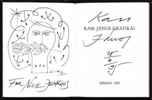 1995 Kass János grafikái minikönyv, Szeged, bársony borítással, dedikált példány, sok rajzzal