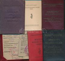 6db igazolvány 1942-től: bizonyítvány, tagsági könyv, vasúti igazolvány