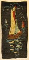 Kézzel hímzett vitorlást ábrázoló falvédő 44x94cm