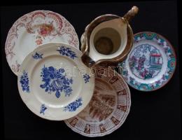 4db klf dekoratív porcelán tányér + 1db porcelán kacsó (törött, de javítva)