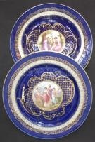 XIX. sz vége Alt-Wien festett, aranyozott, hibátlan porcelán tányérok. 4+4 darabos készlet / Set of ...