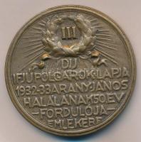 1932-33. "Arany János költészetével kapcsolatos irodalmi,... pályázat" III.díja, öntött Br...