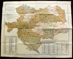 cca 1910 Az Osztrák_magyar Monarchia katonai körzeteinek térképe, a haditengerészeti kerületek felsorolásával. (kopások a hajtásoknál) / Map of the Military-districts of the Austro Hungarian Monarchia with the Navy-districts list (somewhat weary) 48x40 cm