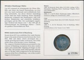 NSZK 1989. 10M Ag "800 éves a hamburgi kikötő" érmés borítékon elsőnapi bélyegzős bélyegge...