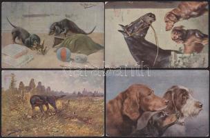 4 db régi művészi Vadász / Kutya motívumlap