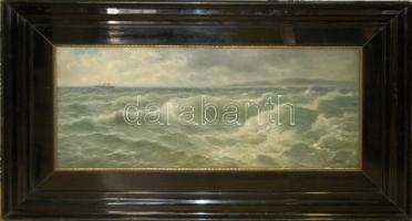 Ismeretlen jelzéssel: Háborgó Balaton. Olaj, vászon. 45x105 cm Igényes üvegezett fa keretben