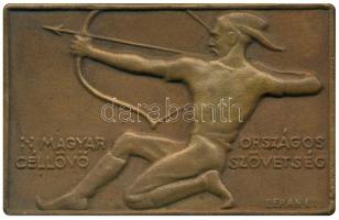 Berán Lajos (1882-1943) 1928. Magyar Országos Céllövő Szövetség - Hadi fegyver csapat réz díjérem (64x41mm) T:2 /  1928. Hungarian National Target Shooting Association Sign.: Lajos Berán C:XF