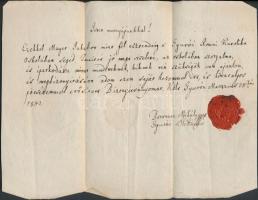 1842 Borovetz Mihály gyúrói plébános Isten mindnyájunkkal felcímű igazolása segédtanító részére. Viaszpecséttel.