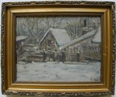 Olvashatatlan szignóval: Tél. Olaj, vászon, jelzett. 30x24 cm keretben. Kis hibával