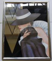 Kalapos hölgyet ábrázoló modern kép műanyag keretben 20x25cm