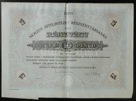 1926. "Nemzeti Hitelintézet Részvénytársaság" részvénye 10P-ről szelvényekkel