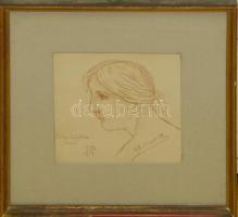 Petrik Albert (1876-1916): Hölgy képmása, ceruza-papír, jelzett, üvegezett keretben 26x27cm