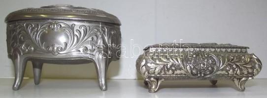 2db gazdagon díszített ón ékszeres doboz (12x10x5cm, 13x8x9cm)