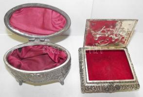 2db gazdagon díszített ón ékszeres doboz (12x10x5cm, 13x8x9cm)