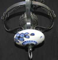 Nagyméretű Lüszter-lámpa üveg búrával (fémkeret által eltakart helyen sérülés a búrán) 66cm magas