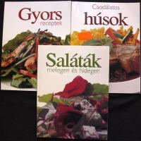 3 db szép, képes szakácskönyv: Saláták hidegen-melegen, Csodálatos húsok, Gyors receptek. Magyar könyvklub 2004.