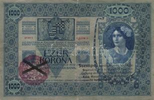 1902. 1000K hamis "Magyarország" körbélyegzővel, áthúzással érvénytelenítve és "Stemp...
