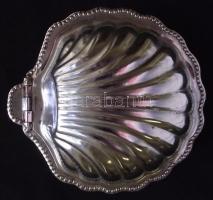 Kagyló formájú fém cukorkatartó üveg betéttel 6x12cm
