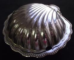 Kagyló formájú fém cukorkatartó üveg betéttel 6x12cm