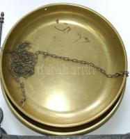 Régi vas kari mérleg 2db réz tányérral 72cm magas