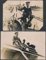 cca 1920 M. kir. Folyamőrség 2 db fotólap. (egyik sérült) / Hungarian Danube-fleet 2 photos (one damaged)