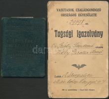 1935 Vasutasok Családgondozó Egyesülete tagsági igazolvány + vasutas igazolvány / 2 Railroad connected ID
