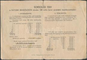 1955. "Hatodik Békekölcsön" nyereménykölcsöne 50Ft-ról szárazpecséttel (kis papírszakadáso...