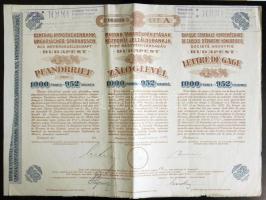 1912. "Magyar Takarékpénzárárak Központi Jelzálogbankja Mint Rt." 4 1/2% Záloglevele 1000Fr-ról/952K-ról német, magyar és francia nyelven szelvényekkel