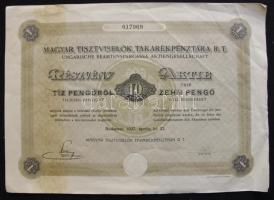 1927. "Magyar Tisztviselők Takarékpénztára Részvénytársaság" részvénye 10P-ről