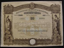 1906. "Pesti Hazai Első Takarékpénztár-Egyesület" nyereménykötvénye 100K-ról, szelvénnyel