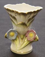 Kézzel festett aranyozott Viktória-mintás jelzett Herendi porcelán fogpiszkálótartó / Handpainted Herendi chinaware toothpick holder 7cm