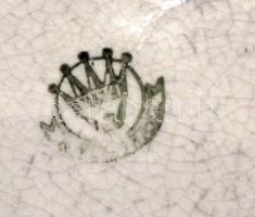 cca 1900 Kézzel festett mázas Hollóházi kerámia falitányér benyomott házas jelzéssel d: 24cm