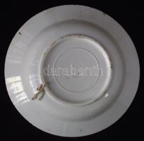 cca 1900 Kézzel festett mázas Hollóházi kerámia falitányér benyomott házas jelzéssel d: 24cm