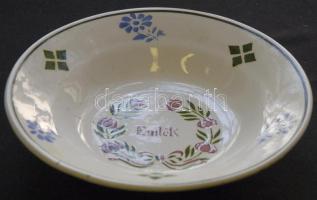 cca 1900 Kézzel festett mázas Hollóházi kerámia falitányér benyomott házas jelzéssel d: 24cm