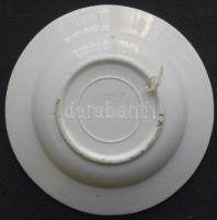 cca 1900 Kézzel festett mázas Hollóházi kerámia falitányér benyomott házas jelzéssel d: 24cm