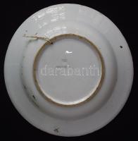 cca 1900 Kézzel festett mázas Hollóházi kerámia falitányér benyomott házas jelzéssel d: 23cm