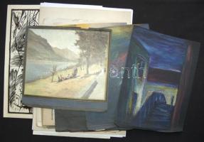 Nagy mennyiségű rajz, rézkarc, linómetszet, acélmetszet jegyzett alkotóktól, jó darabokkal valamint illusztrációk, hozzá nyomatok. Érdekes anyag, érdemes megnézni! Kb 100 db